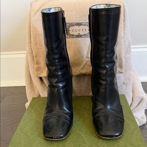 Gucci Black Leather Heeled Boots